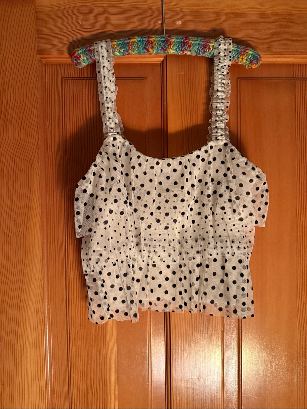 White Polka Dot Ruffled Tank Top AE